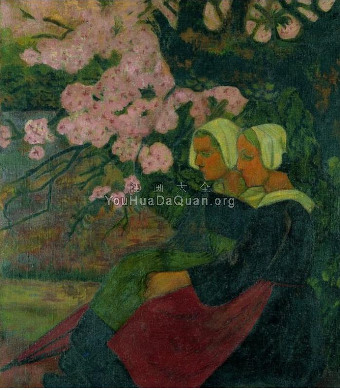Two Breton Women under a Flowering Apple Tree - 保罗·塞律西埃